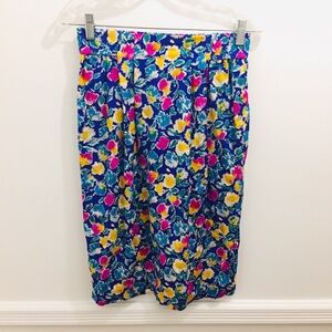 Vintage 100% Silk Floral Skirt 6 purple yellow